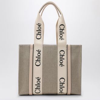 Chlo&eacute; Medium Woody tote bag in beige canvas