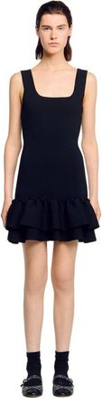 Sandro Mini knit dress with ruffles in Black at Nordstrom, Size 40 Eu