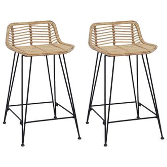 vidaXL Taburete De Bar 2 Pcs Natural 44 X 45 X 76 Cm Rat&aacute;n Y Acero Vidaxl