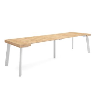 Skraut Home Mesa Consola Extensible, Mesa Comedor Plegable, 300, Para 14 Comensales, Patas De Madera, Estilo Moderno, Roble - Skraut Home