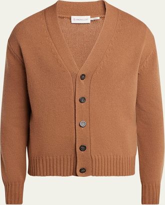 Moncler Mens Leather Logo Wool Knit Cardigan