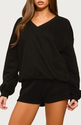 Edikted Bronte V-Neck Sweatshirt in Black at Nordstrom, Size X-Small