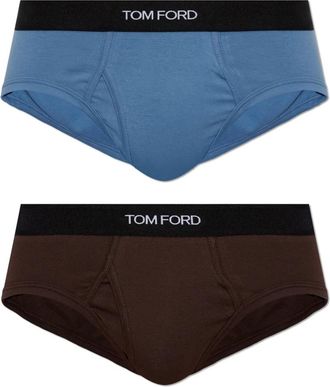 Tom Ford Ondergoed, Heren, Bruin, L, Katoen, Katoenen slips met logo-band (twee stuks)