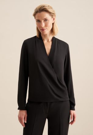 Seidensticker Wickelbluse SEIDENSTICKER Schwarze Rose, Damen, Gr. S(36), schwarz, 100% Polyester, unifarben, regular fit, V-Ausschnitt, Blusen Wickelbluse, Uni