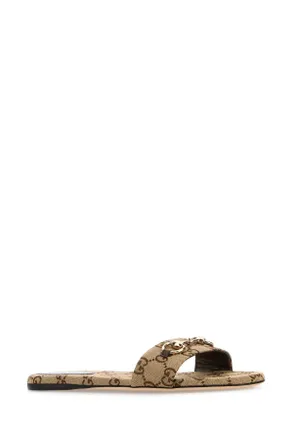Gucci Womens Gg Fabric Slippers Monogram Flat Shoes