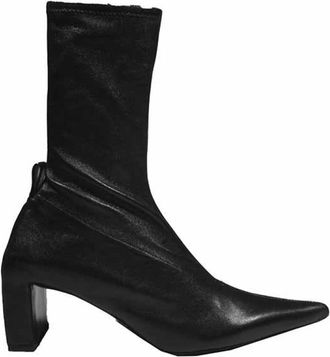 Jil Sander Gehamerd Leren Enkellaarzen - Dames - Laarzen met Hak - Zwart - 36 EU - Schoenen