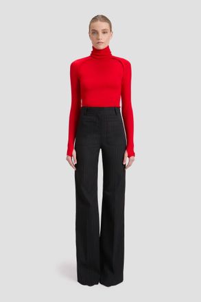 Victoria Beckham Alina Trouser In Navy-Rose Pinstripe 10