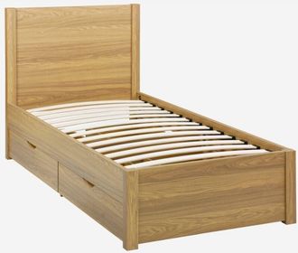 Sweeek Cama Con Somier De L&aacute;minas Y Cabecero, 90cm + 4 Cajones Decorativos De Madera