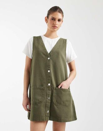 Miss Selfridge Vestito di jeans scamiciato kaki-Verde