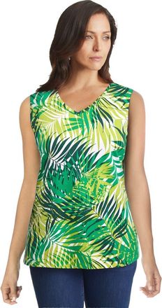 Jessica London Stretch Cotton V-Neck Trapeze Tank in Green Tropical at Nordstrom, Size Large