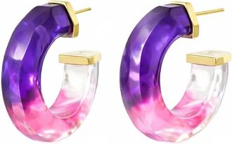 Gold & Honey Womens Faceted Tie Dye Lucite Huggies Earrings In Purple & Pink
