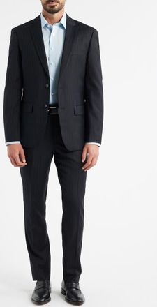 Daniel Hechter Modern Fit Black Pinstripe Wool Suit at Nordstrom, Size 42 Regular