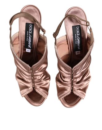 Dolce & Gabbana Womens Bronze Satin Ruched Slingback Sandals Shoes