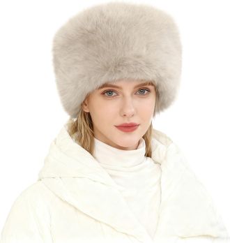 Lina & Lily Womens Winter Cossack Hat Russian Style Long Pile Faux Fur (Sand)