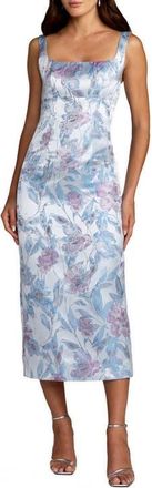 Mac Duggal Brocade Sleeveless Square Neck Midi Dress in Blue Multi at Nordstrom, Size 10