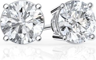 Grown Brilliance 3 Carat Round Lab Grown Diamond Stud Earrings in 14K White Gold, Push Back, F Color, VS Clarity, 4 Prong Setting