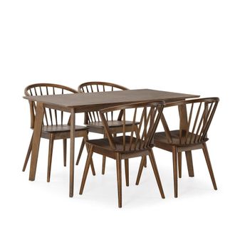 HOMN Juego de mesa 140x80 cm y 4 sillas de comedor color nogal