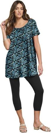 Roaman's Plus Size Cotton Ultimate Scoopneck Swing Tunic in Black Watercolor Flowers at Nordstrom, Size 44