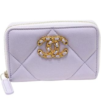 Chanel Tweedehands leren portemonnees - Dames - Pre-owned - Paars - Maat: ONE Size Leer