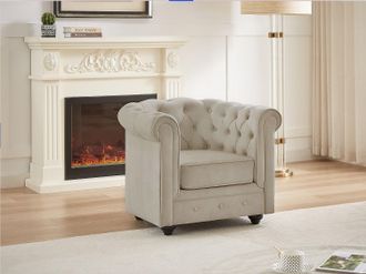 Vente-Unique Poltrona in Velluto Beige - CHESTERFIELD