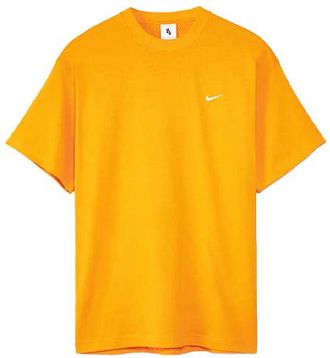 Nike Mens Nike Solo Swoosh Small Label Logo Solid Color Sports Round Neck Short Sleeve Gold Orange T-Shirt CV0559-886