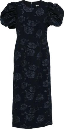 Rotate Jacquard Midi Pofmouwendress - Dames - Maxi kleedjes - Blauw - XS - Leer - Kleedjes