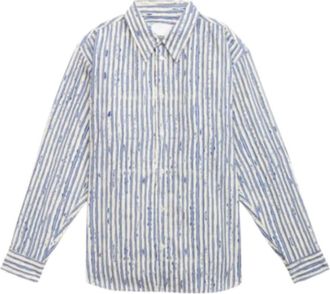 Isabel Marant Gestreept katoenen overhemd met artistiek logo - Heren - Casual Overhemden - Blauw - M - Katoen - Overhemden