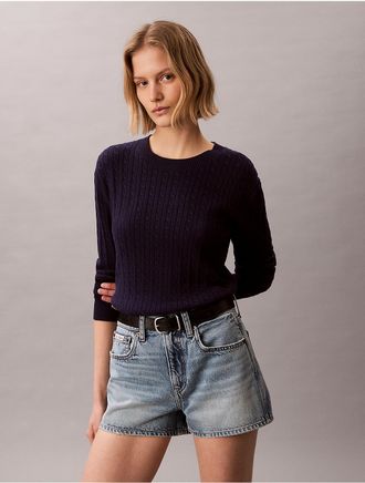 Calvin Klein Jeans Calvin Klein Womens Cotton Cable Knit Sweater - Blue - XS