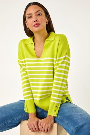 Roman Horizontal Stripe Collared Knit Jumper