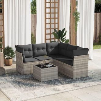 vidaXL Vidaxl - Set De Sof&aacute;s De Jard&iacute;n 6 Pzas Y Cojines Rat&aacute;n Sint&eacute;tico Gris