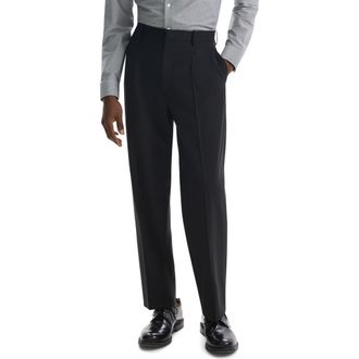 Theory Relaxed Fit Pleated Stretch Wool Dress Pants in Deep Black at Nordstrom Rack, Size 36