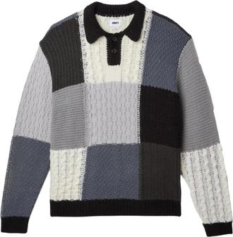 Obey Patchwork Gebreide Trui Zwart Multi - Heren - Ronde hals truien - Zwart - M - Wol - Truien & Vesten