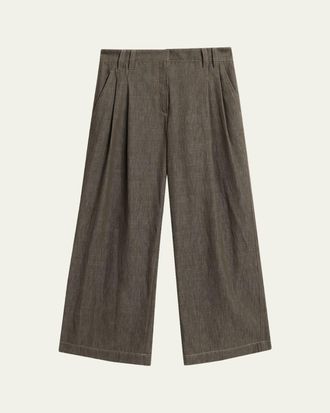 Brunello Cucinelli Denim-Effect Linen Wide-Leg Jeans