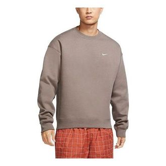 Nike Lab Fleece Crew Solid Color Stay Warm Sports Round Neck Pullover Brown DA0318-040
