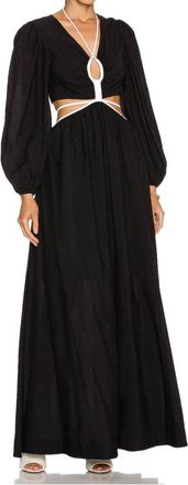 Jonathan Simkhai Tierneigh Solid Puff Sleeve Teardrop Cut Out Maxi Dress In Black