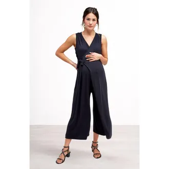 Nom Maternity Francesca Maternity & Nursing Cropped Jumpsuit in Black at Nordstrom, Size Medium