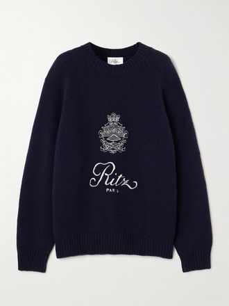 Frame Denim + Ritz Paris Pullover Oversize In Cashmere Con Logo Ricamato - Blu