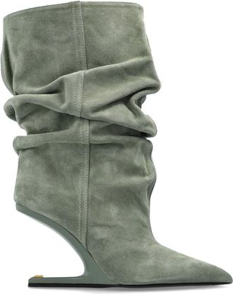 Balmain Wedges, female, Green, Size: 7 1/2 US No Wedge Suede Ankle Boots