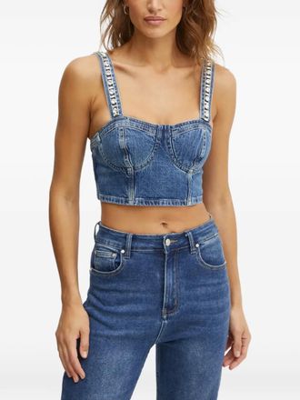 Guess Co embellishmed-strap denim top - Blue