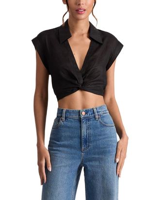 Alice & Olivia Alice + Olivia Mila Linen Cropped Top