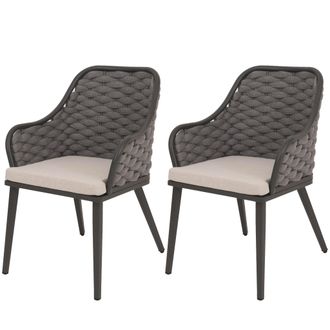 Hhg Hhg - Juego De 2 Sillas De Jard&iacute;n De Aluminio 761, Silla De Exterior, Tejido De Cuerda De Olefina (200 G/m&sup2;) Rope, Coj&iacute;n Antracita Taupe