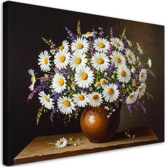 Feeby Cuadro En Lienzo, Ramo De Margaritas Y Flores Silvestres En Un Jarr&oacute;n, 120x80