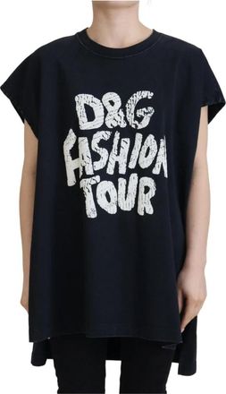 Dolce & Gabbana Luxe Zwart Katoenen T-shirt met Print - Dames - T-shirts - Zwart - S - Katoen - Tops