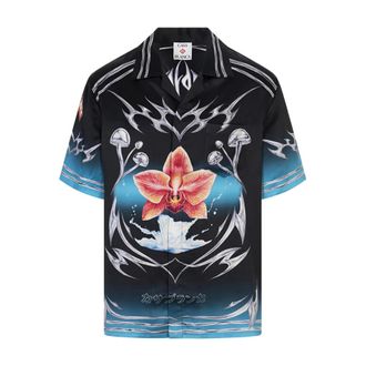 Casablanca Short Sleeve Shirts, male, Multicolor, L, Blades Short Sleeve Silk Satin Shirt