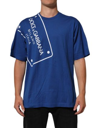 Dolce & Gabbana Mens Graphic Print Tee - Medium Blue Cotton - Size EU 54 (Mens)