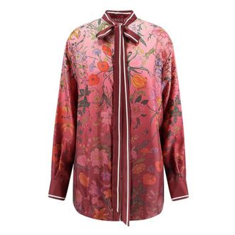 Gucci Overhemden, Dames, Veelkleurig, XL, Roze Bloemenoverhemd Aw 25