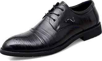 Generic Dress Oxford for Men Lace Up Brogue Embossed Cap Round Toe Derby Shoes Vegan Leather Non Slip Low Top Rubber Sole Slip Resistant Business(9.5 UK) Blac