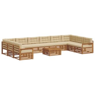vidaXL Juegos De Sof&aacute;s 11 Uds. Natural Y Beige Madera De Acacia S&oacute;lida Vidaxl