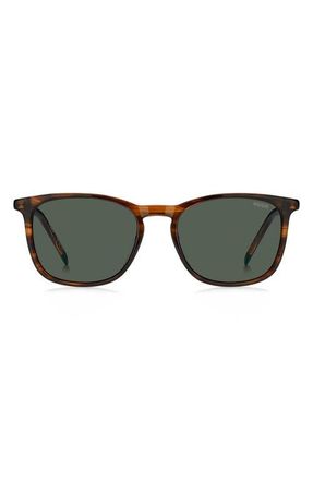 HUGO BOSS 53mm Rectangular Sunglasses in Brown Horn/Green at Nordstrom