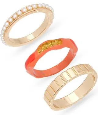 Leith Set of 3 Mixed Rings in Orange Multi- Gold at Nordstrom Rack, Size Medium/large
